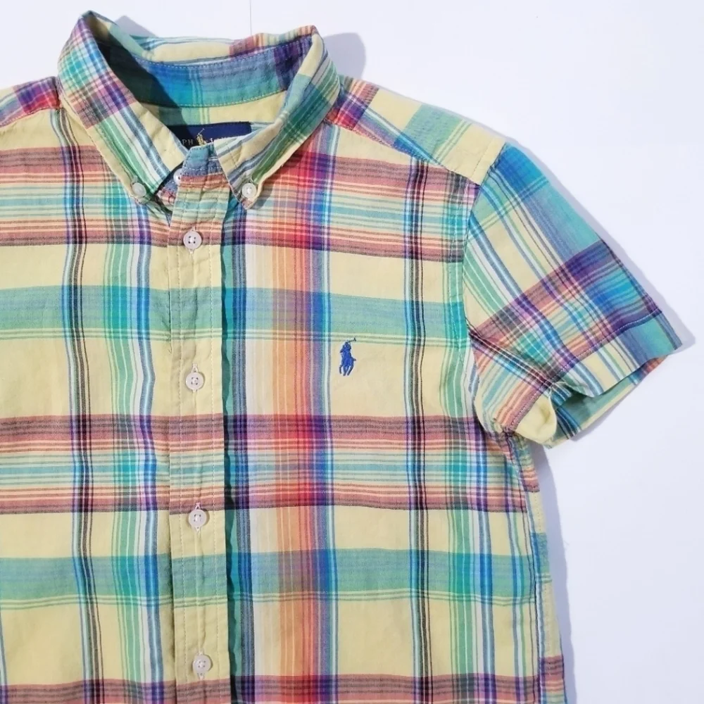 RALPH LAUREN Boys Multicolor Madras Plaid Button down Shirt size 7